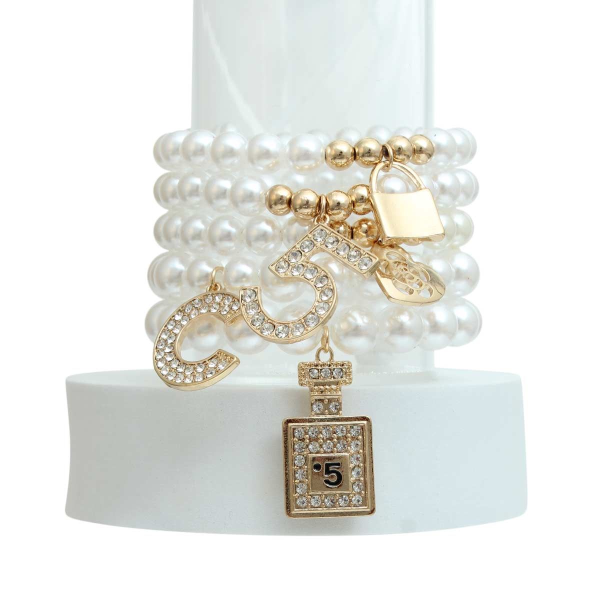 White Pearl Gold Boutique Charm Bracelets
