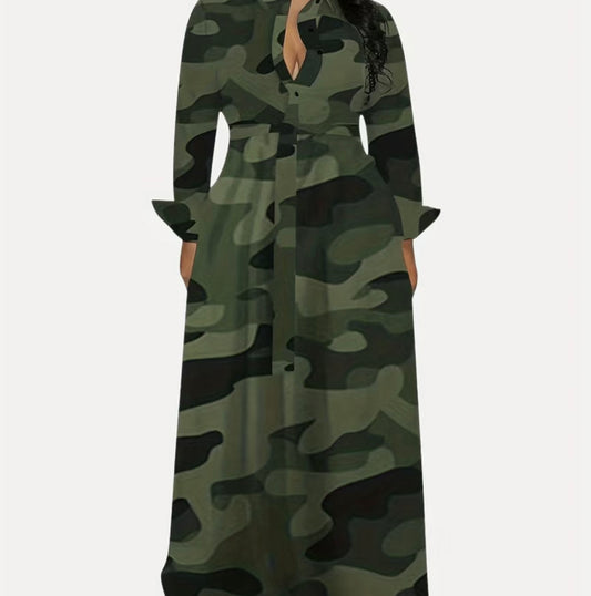 Cameo print button front dress