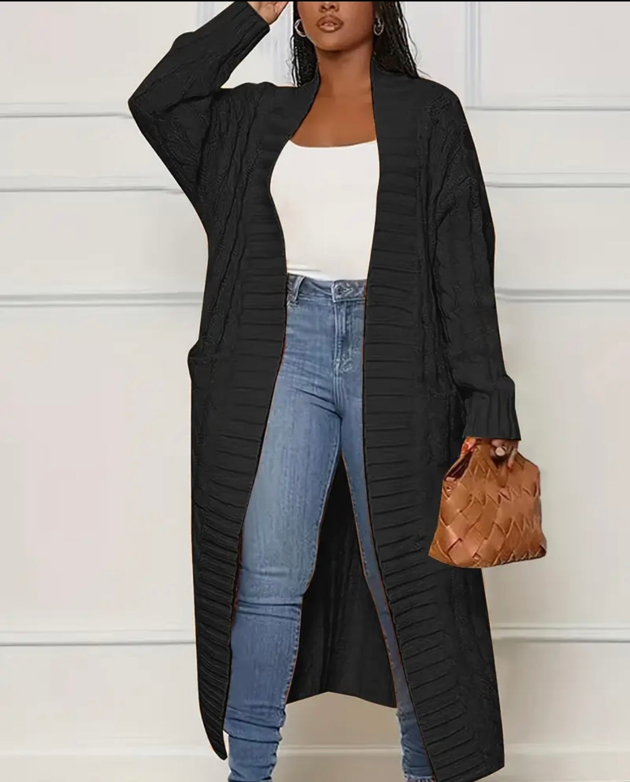 Casual Solid Color Cable Knit Cardigan