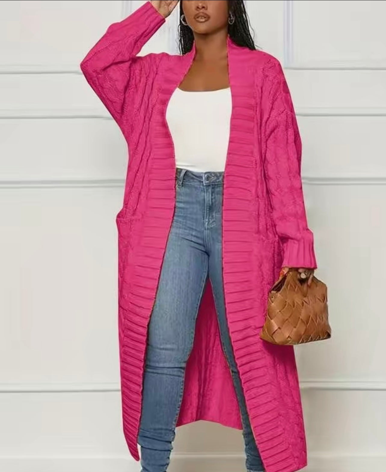 Casual Solid Color Cable Knit Cardigan