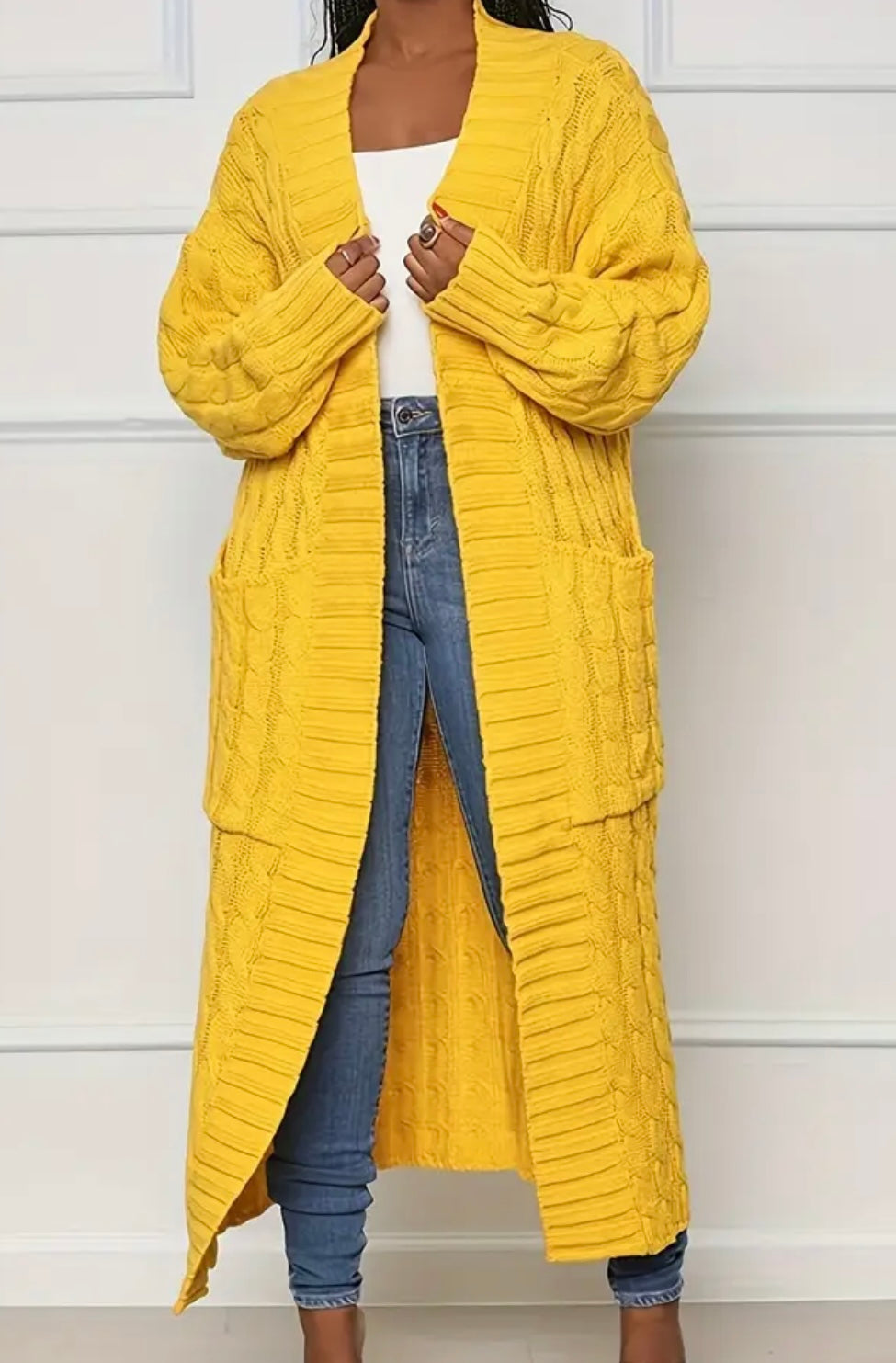 Casual Solid Color Cable Knit Cardigan