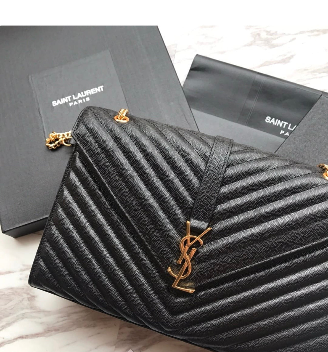 Saint Laurent Envelope Large Bag In Quilted Grain