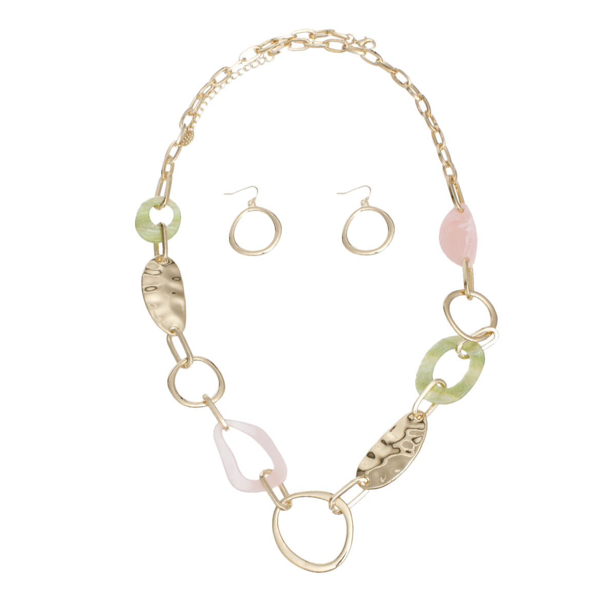 AKA Long Gold Pink and Green Link Chain Necklace