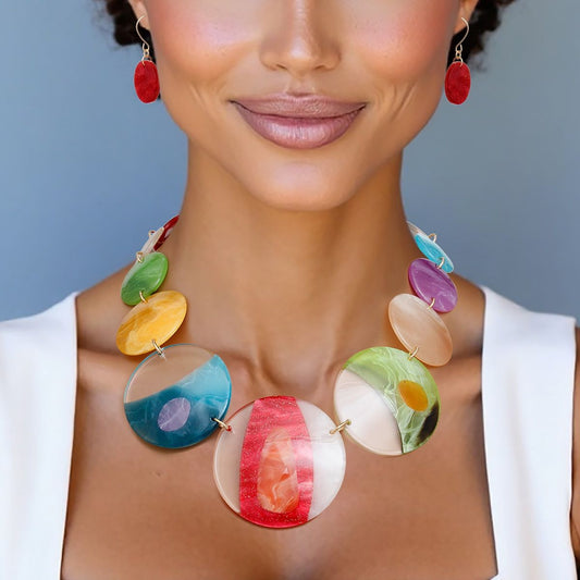 Collar Multicolor and Clear Disc Necklace Women