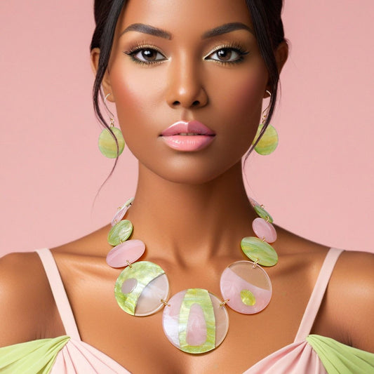 AKA Pink Green Disc Collar Necklace for Women