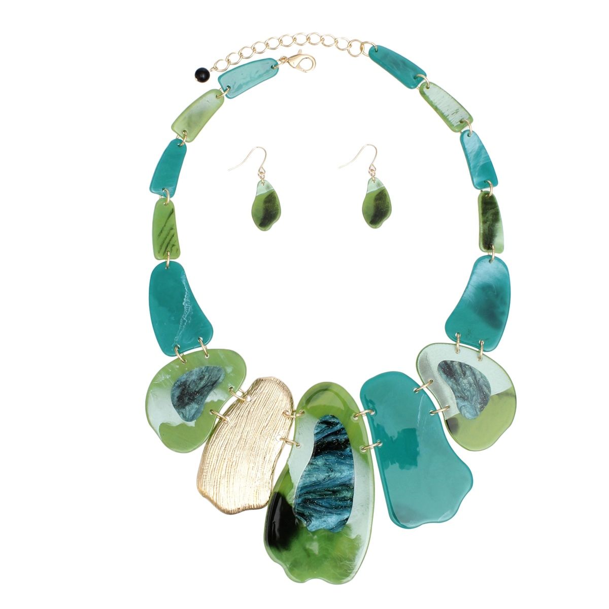 Bib Marbled Green Link Necklace for Women