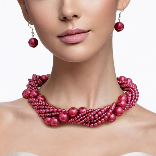 Choker Twisted Burgundy Pearl 7 Strand Necklace