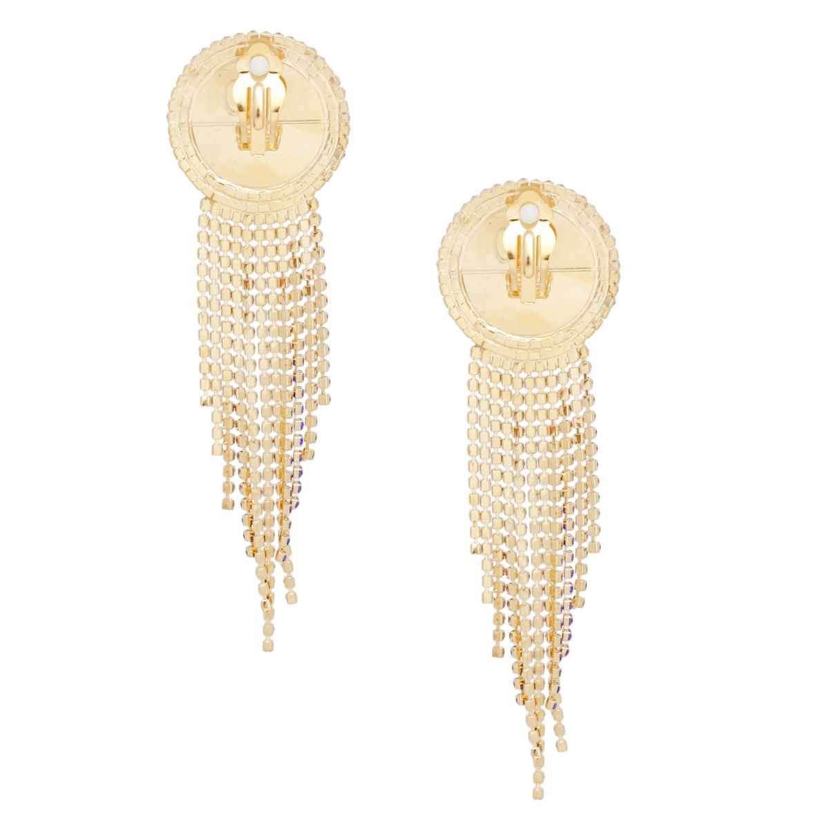 Clip On Royal Blue Pearl Dome Stone Fringe Earring