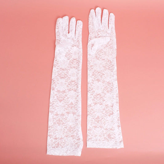 White Lace Long Formal Bridal Gloves for Women