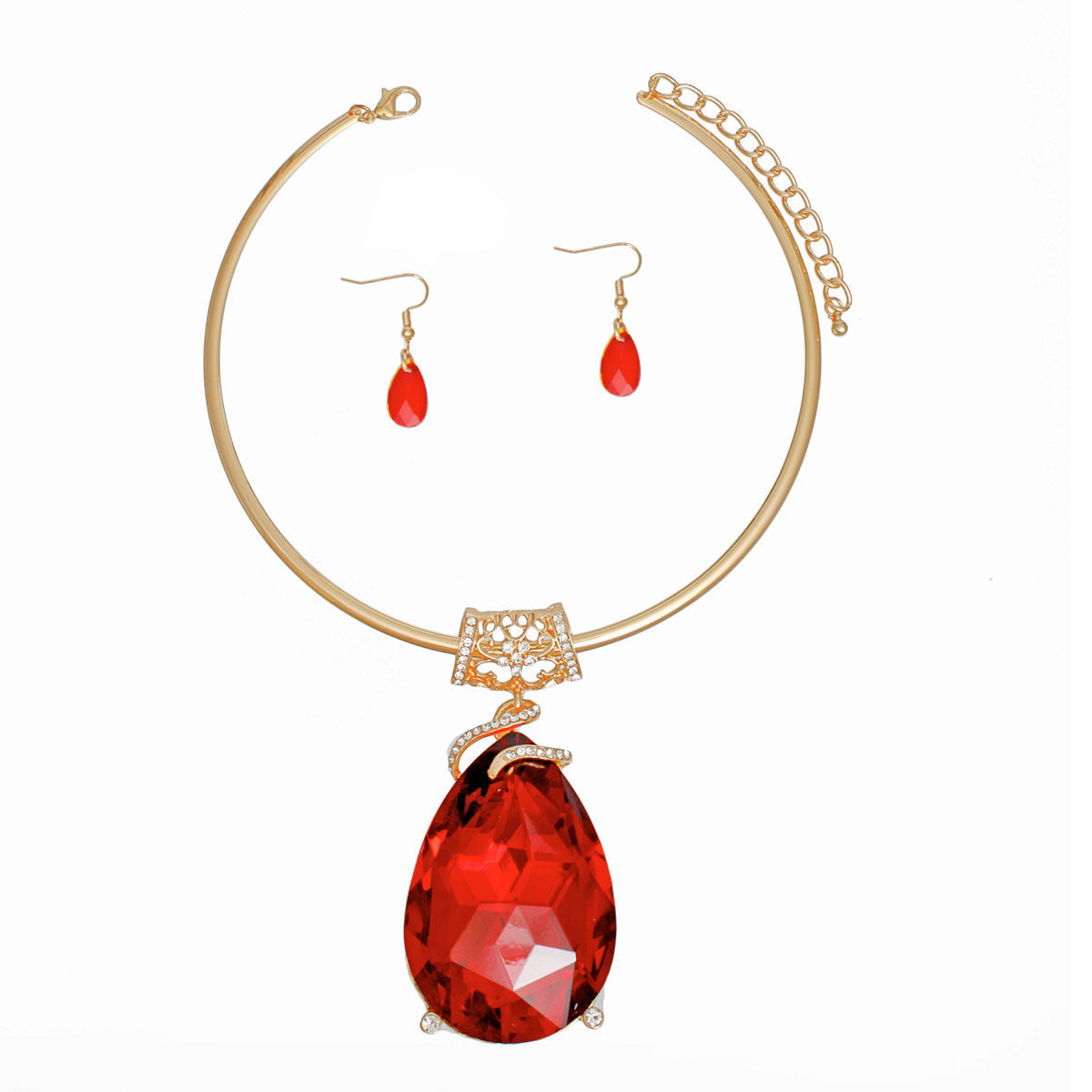 Choker Red Teardrop Pendant Gold Women