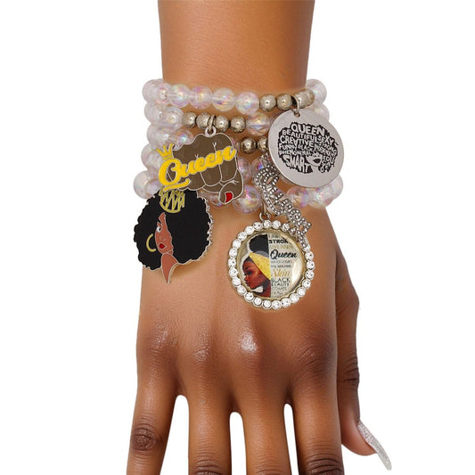 Bracelets Aurbo Bead Black Queen Charm Set