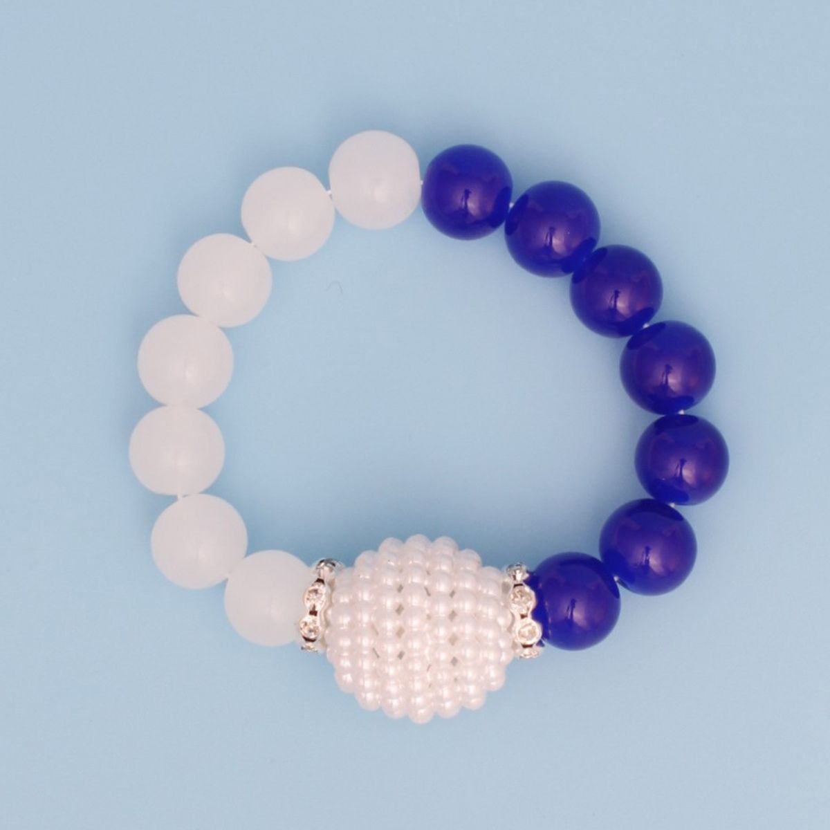 ZPB Sorority Blue White Pearl Glass Bead Bracelet