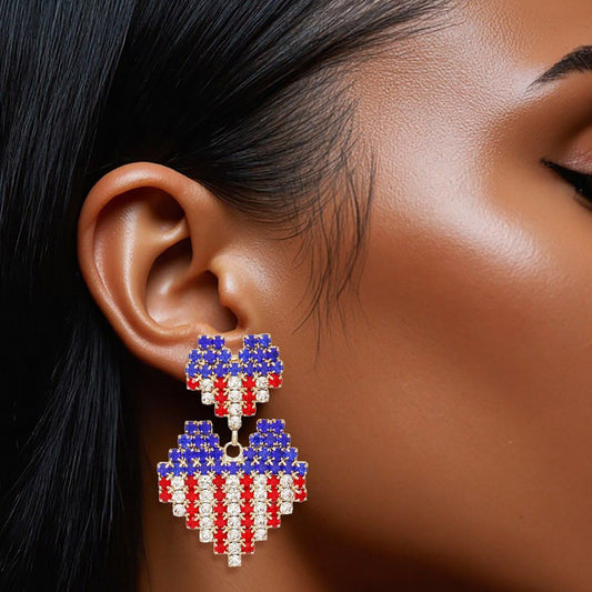 Dangle All American Glam Heart Gold Earrings