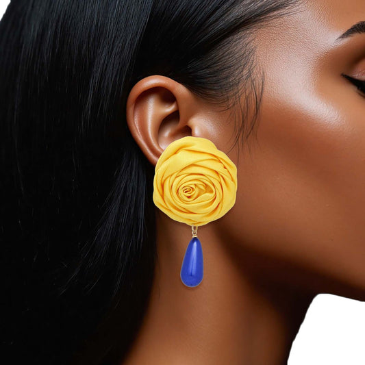 SGRHO Gold Rose Blue Pearl Teardrop Stud Earrings