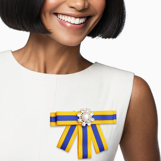 SGRHO Sorority Blue Gold Bow Tie Style Brooch