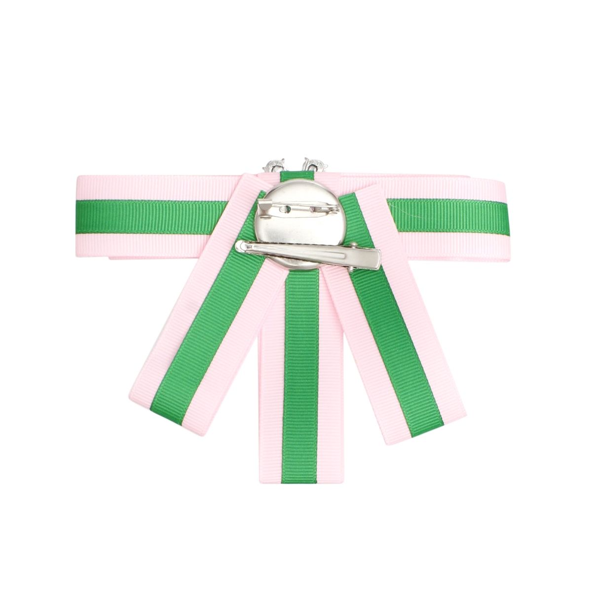 AKA Sorority Pink Green Bow Tie Style Brooch