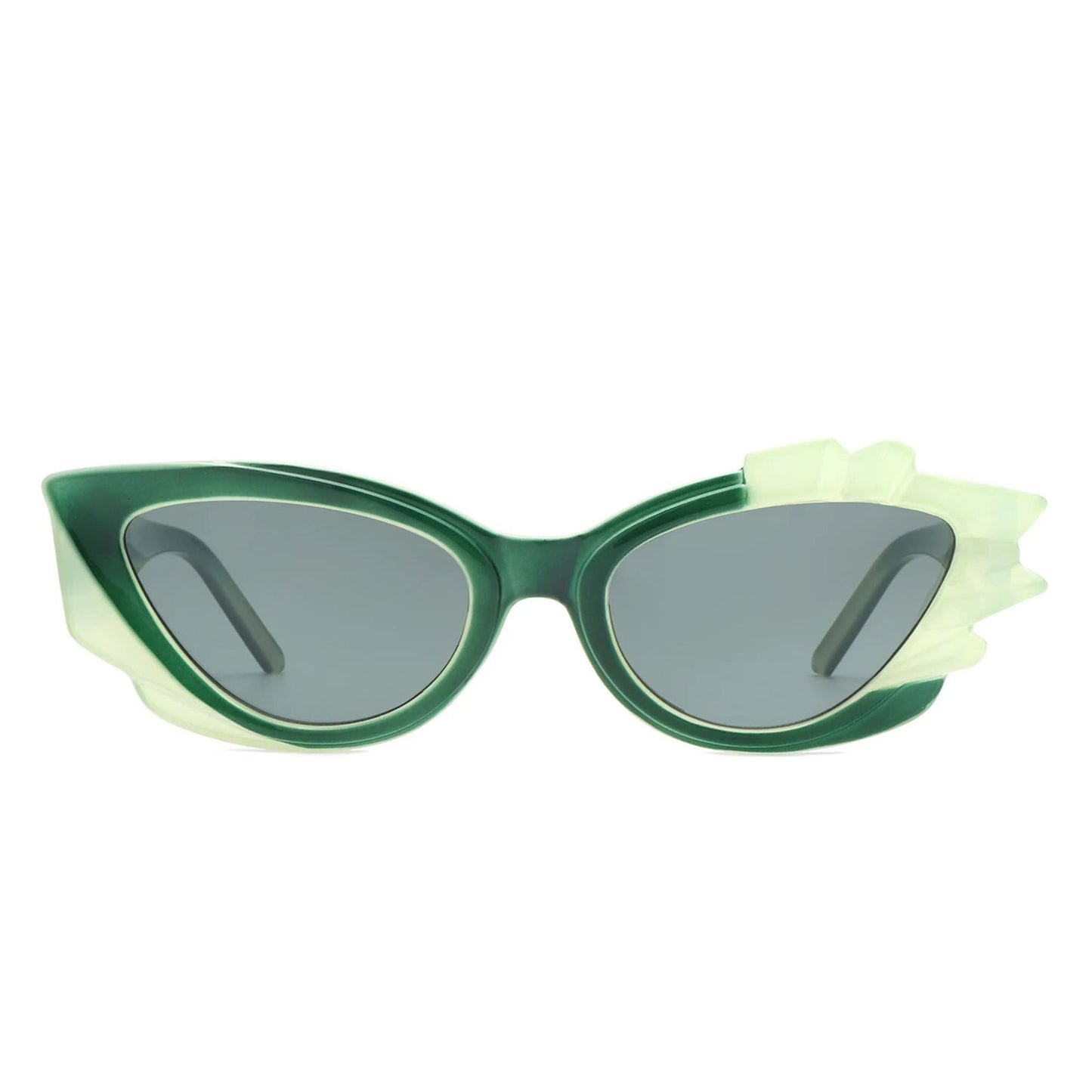 Sunglasses Green Flame Irregular Cat Eye Women