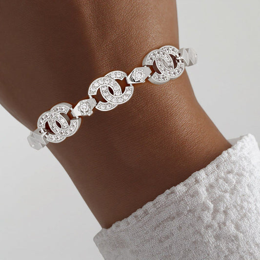 Tennis Bracelet Silver Brass CZ Link CC Chain
