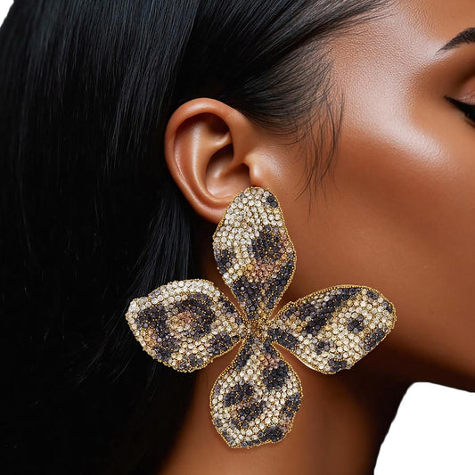 Stud Brilliant Leopard Dimensional Flower Earrings