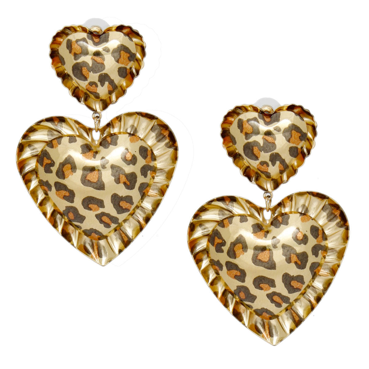 Drop Jungle Chic Puffed Heart Leopard Earrings