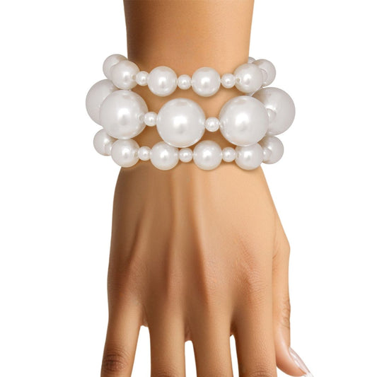 3 Pcs White Pearl Classic Coordinated Bracelet Set