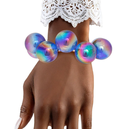 Bracelet Blue Iridescent Bubble Ball Bead