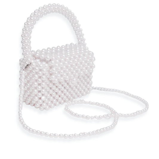 Top Handle Retro Luxe White Pearl Flap Handbag