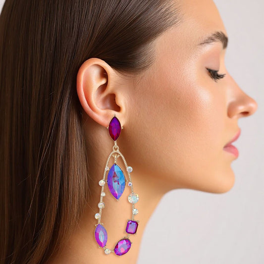 Teardrop Purple Marquise Crystal Dangle Earrings