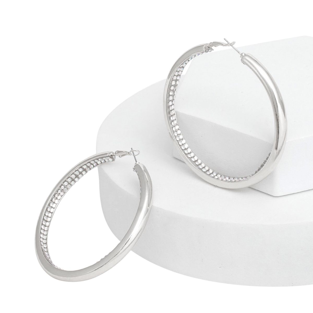 Hoops Silver Aurbo Rhinestone Inlay Earrings Women
