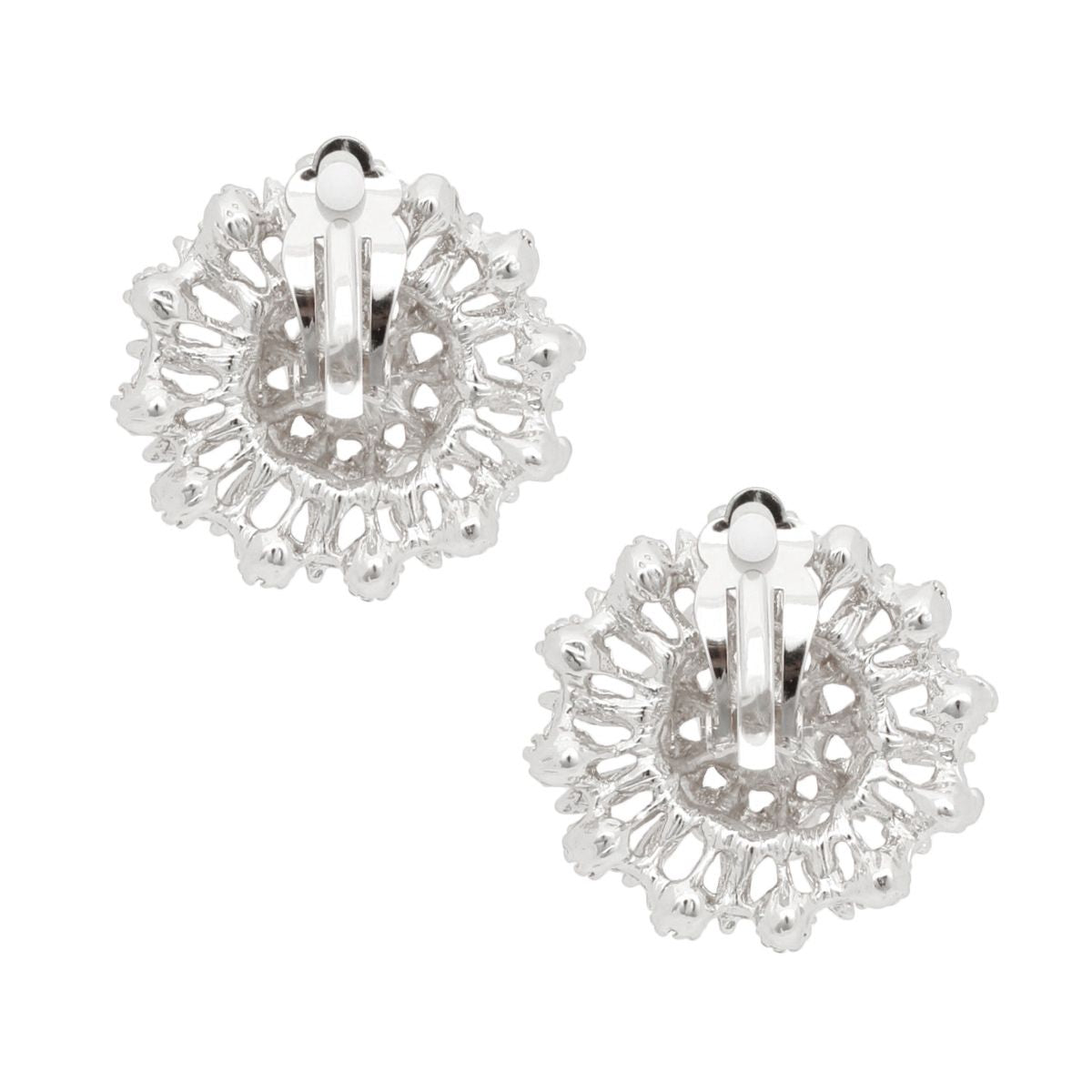 Clip On Runway Worthy Silver Pearl Round Earrings