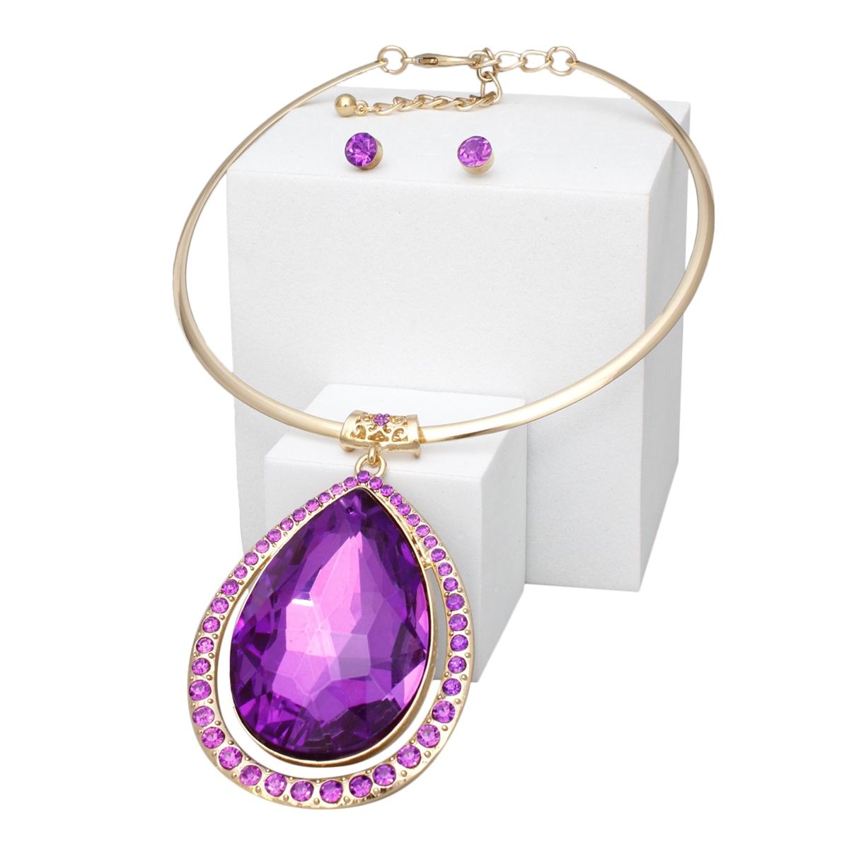 Choker Gold Formal Purple Teardrop Prism Pendant