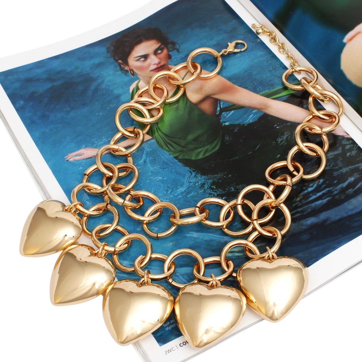 Chain Chunky Polished Gold Puffy Heart Necklace