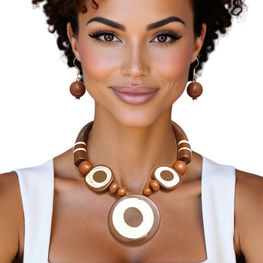 Tribal Horn Brown Beaded Necklace for Women