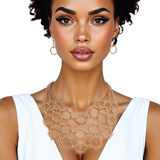 Chain Multi Row Multi Circle Gold Bib Necklace