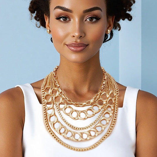 Chain Gold Modernist 5 Layer Multi Link Necklace