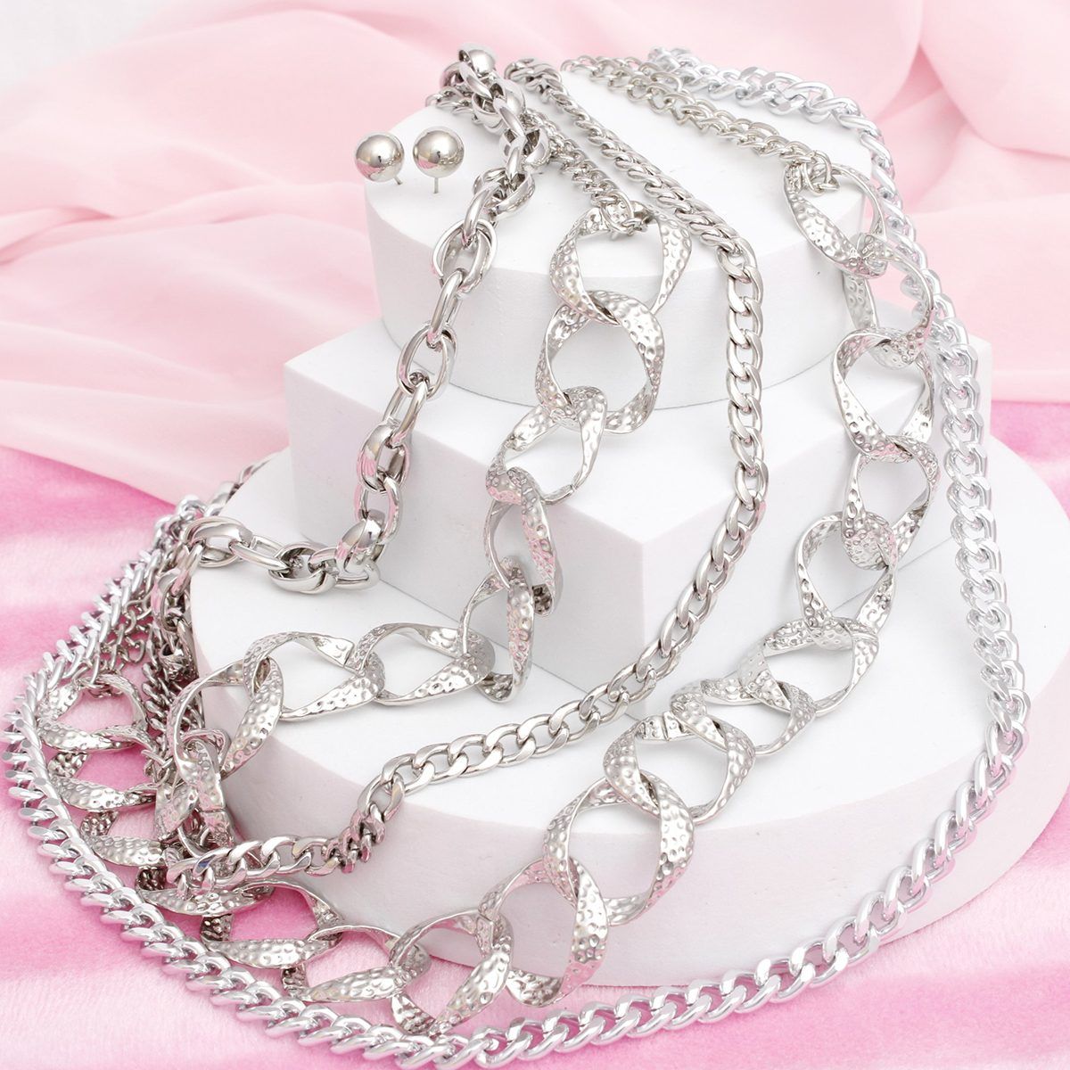 Chain Silver Modernist 5 Layer Multi Link Necklace