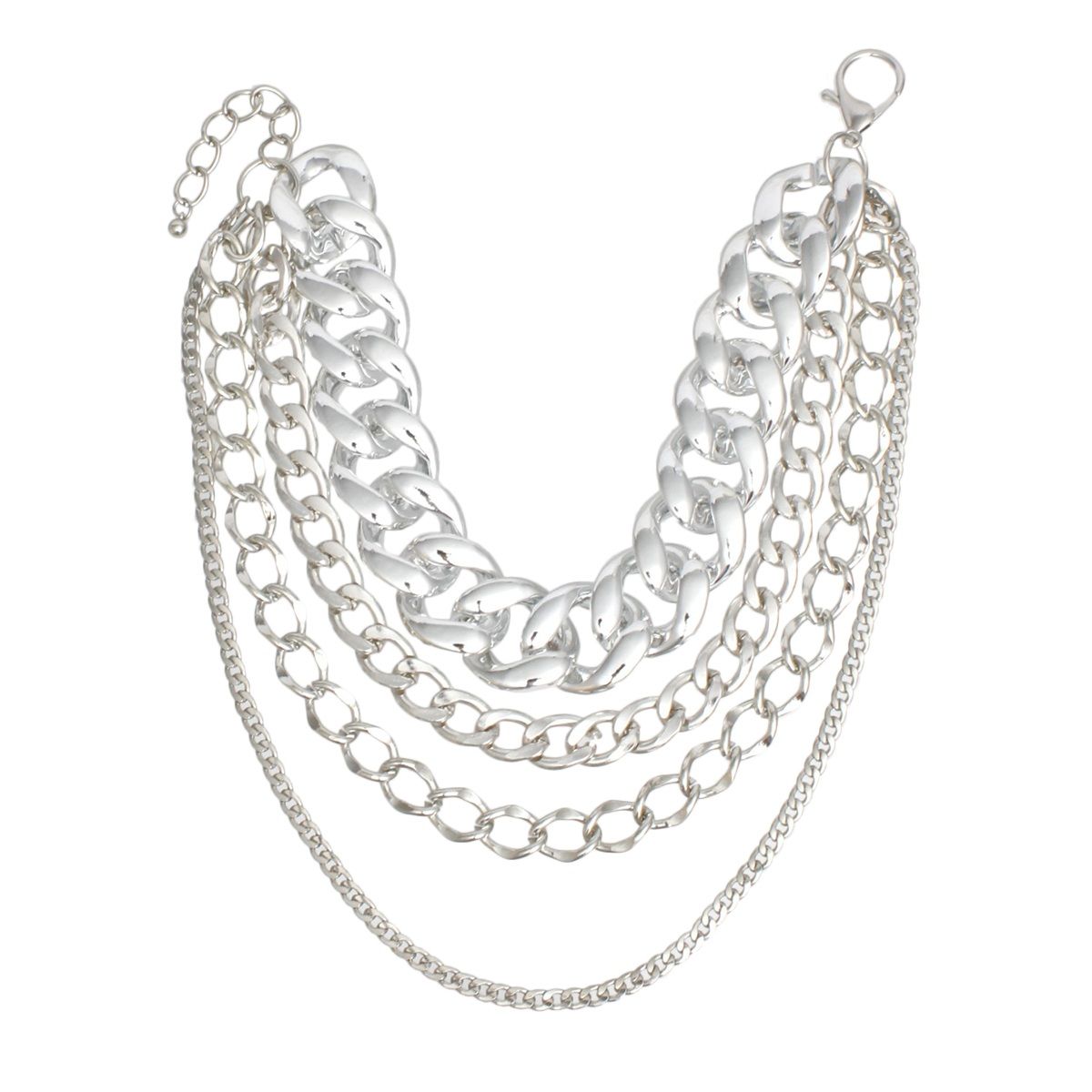 Chain High Impact Silver 4 Layer Necklace Set