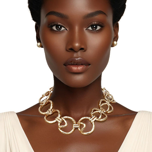 Chain Gold Edgy Sculptured Round Link Necklace