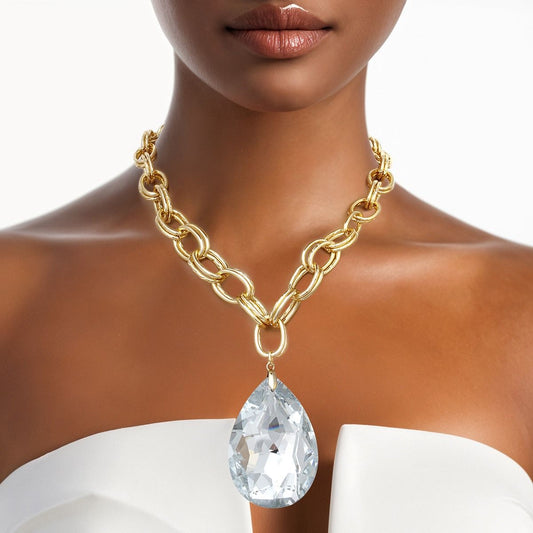 Pendant Bold Clear Teardrop Crystal Chain Necklace