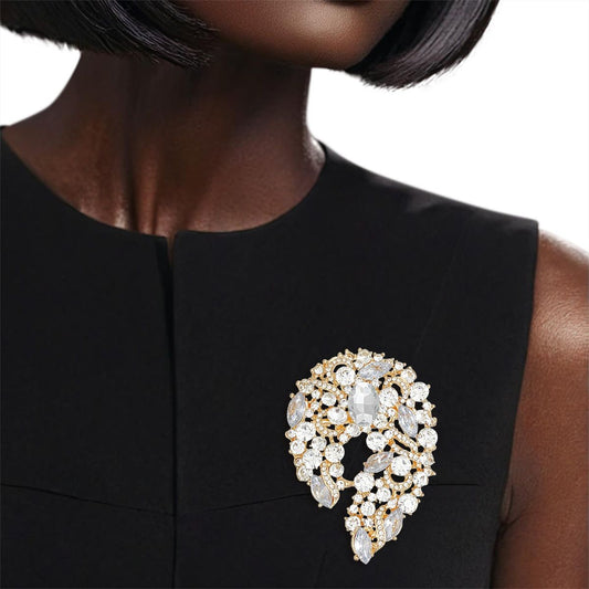 Brooch Gold Vintage Luxury Glass Rhinestone Pin