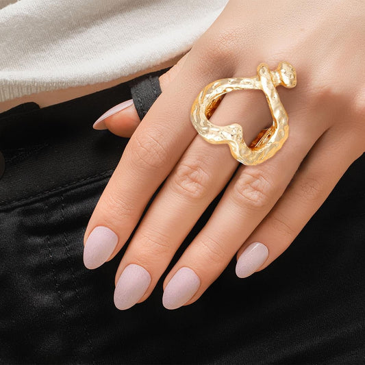 Ring Gold Metal Open Heart Stretch Statement