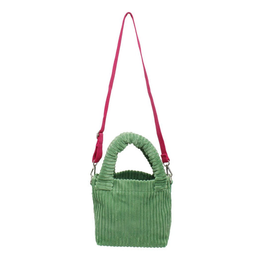 AKA Green Corduroy Small Tote Pink Strap Handbag