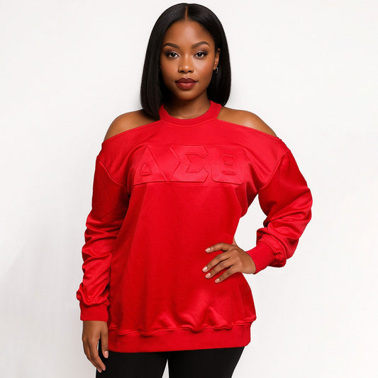 DST Greek Merch XL Red Cold Shoulder Sweatshirt