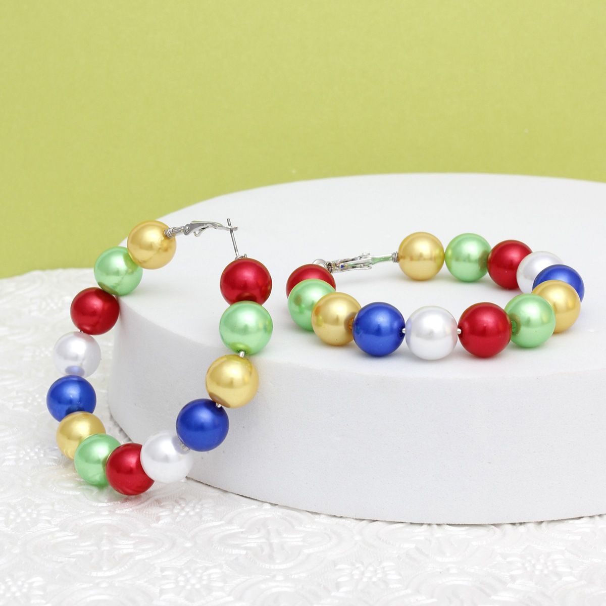 OES Sorority Multicolor 60mm Pearl Hoop Earrings