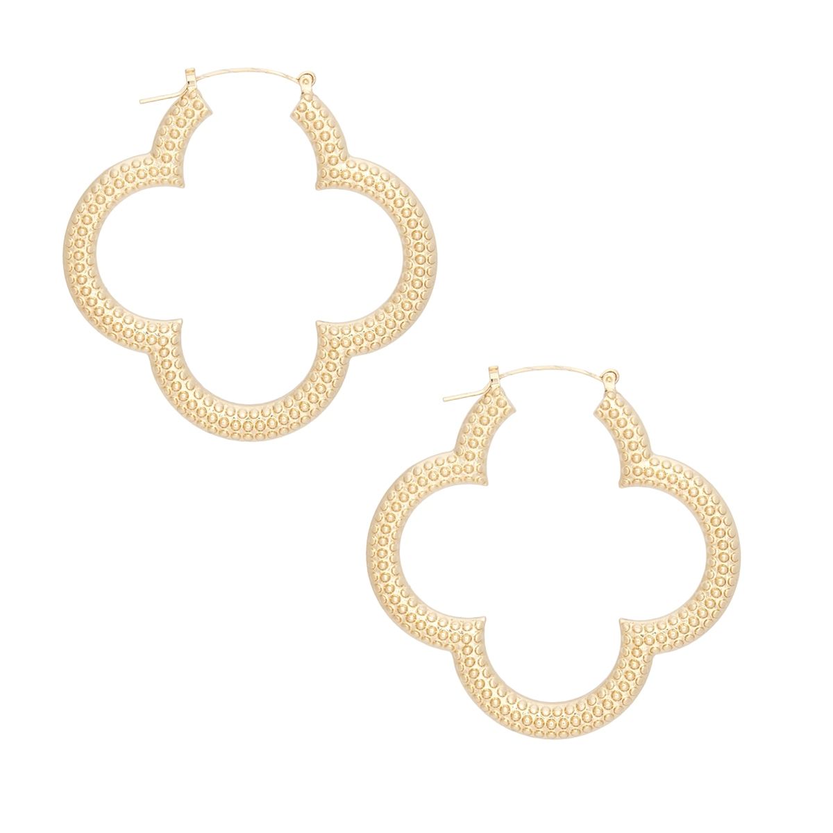 Hoops Gold Textured Quatrefoil Earrings for Women