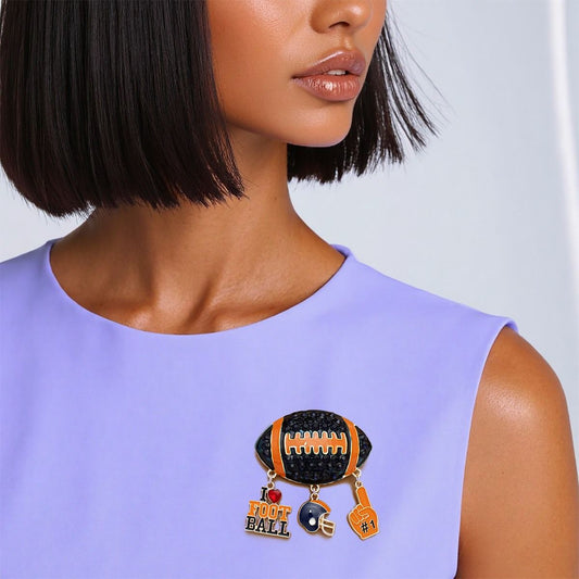 Brooch Football Team Spirit Navy and Orange Pin