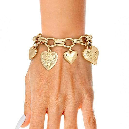 Charm Bracelet Gold Puffy Heart Chain for Women