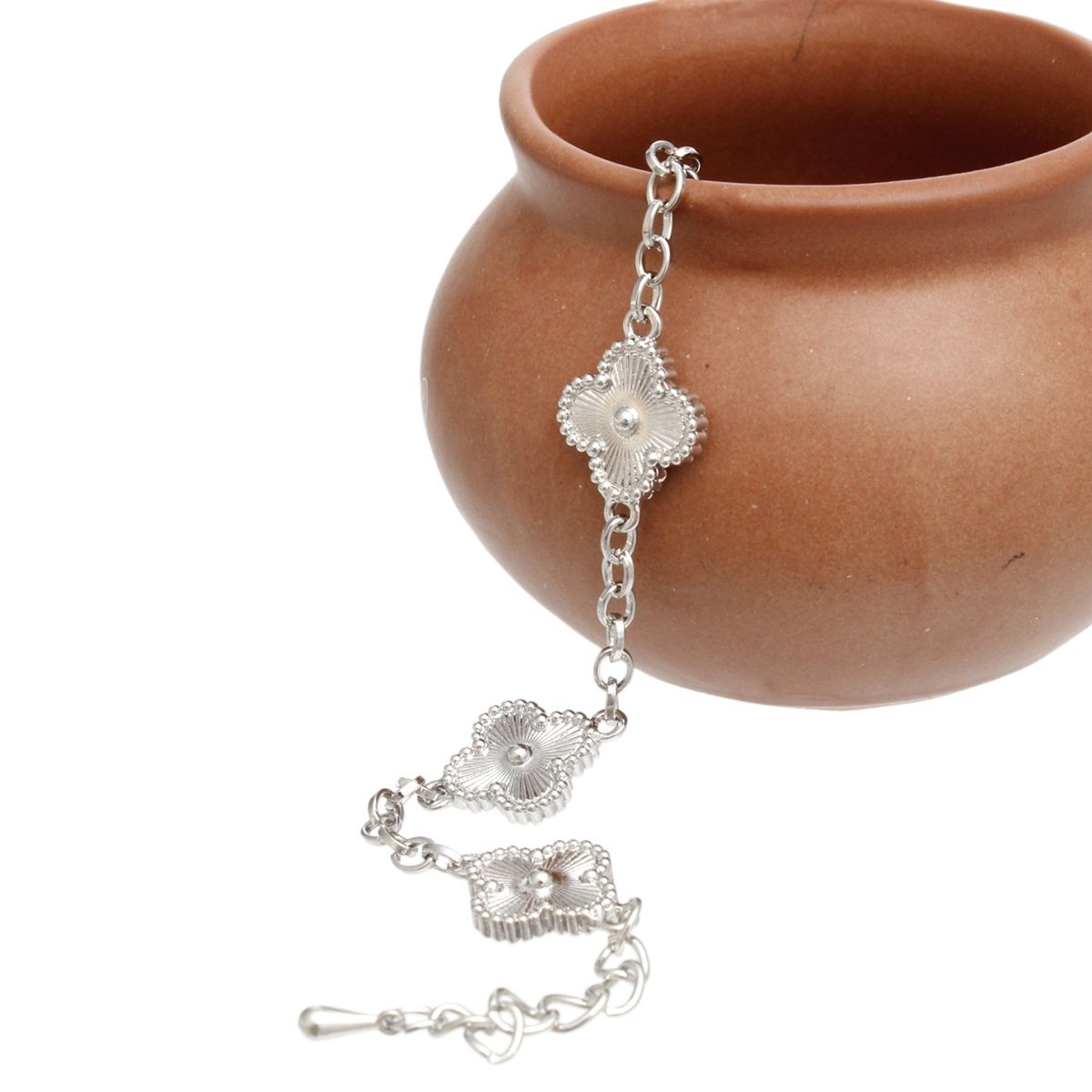 Bracelet Silver Quatrefoil Guilloche 5 Motif Chain