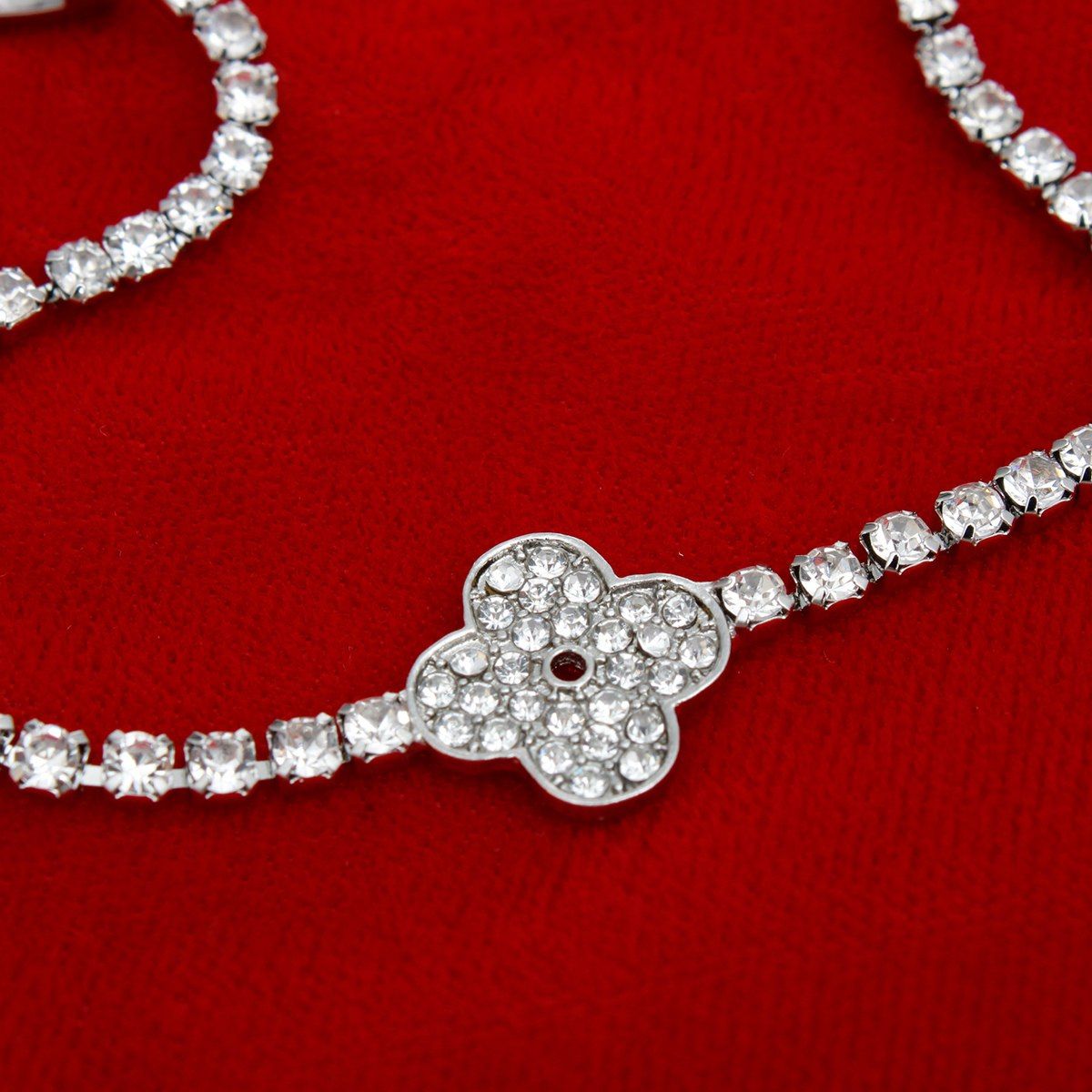 Tennis Bracelet Silver Pave Quatrefoil Clover