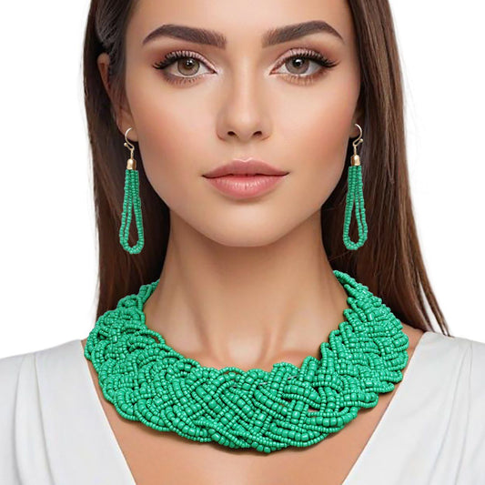 Collar Green Seed Bead Braided Collar Necklace